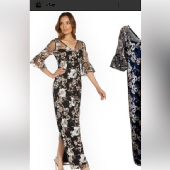 Adrianna Papell Dresses & Skirts - Adrianna Papell Modest Party dress, Black metallic embroidered gown